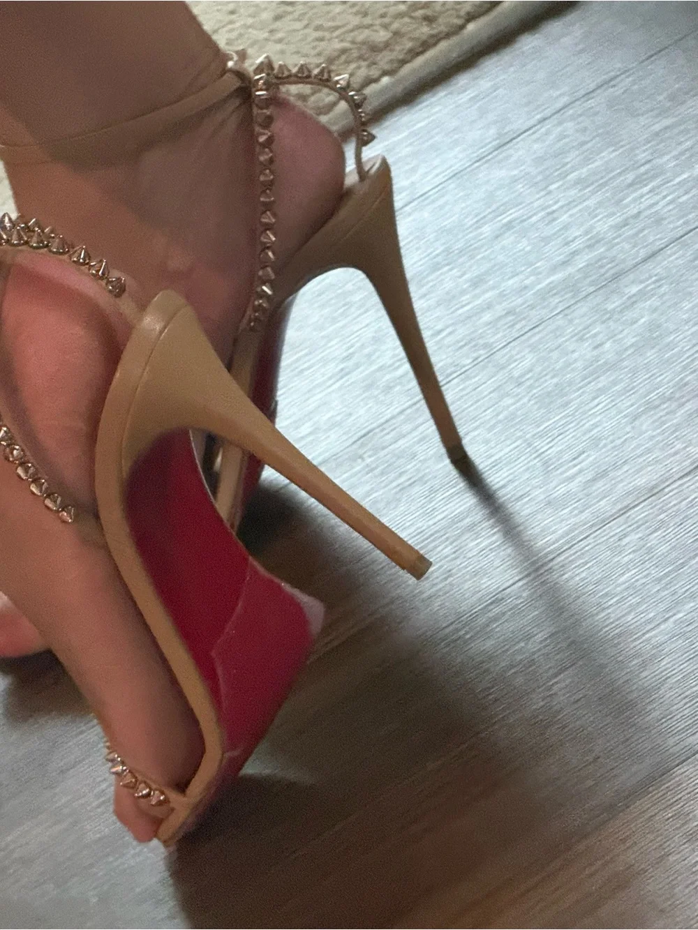 Christian Louboutin Beige/Nude Spike-Stud Ankle-Strap Stiletto Sandals